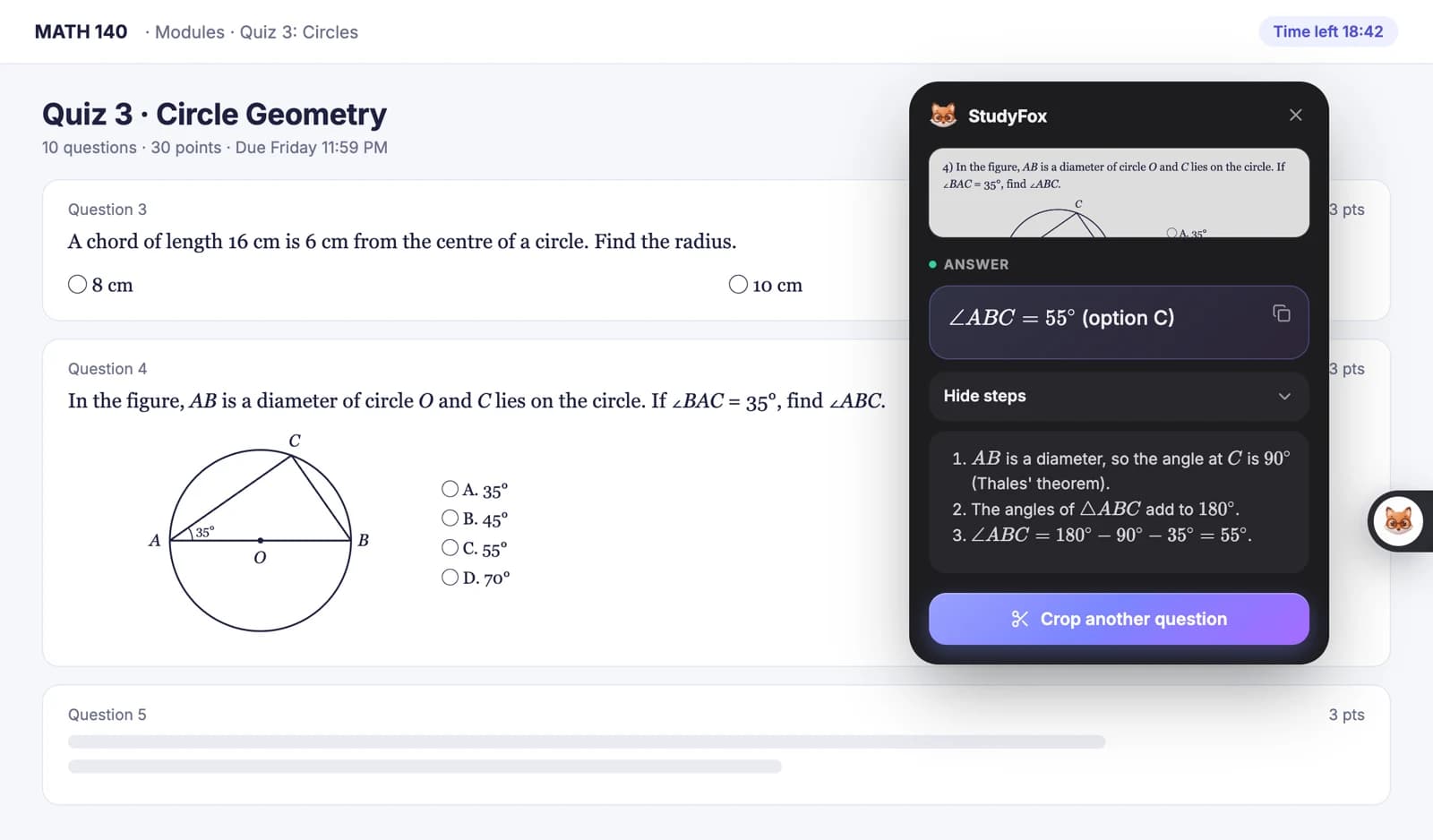 StudyFox extension solving a question in a popup