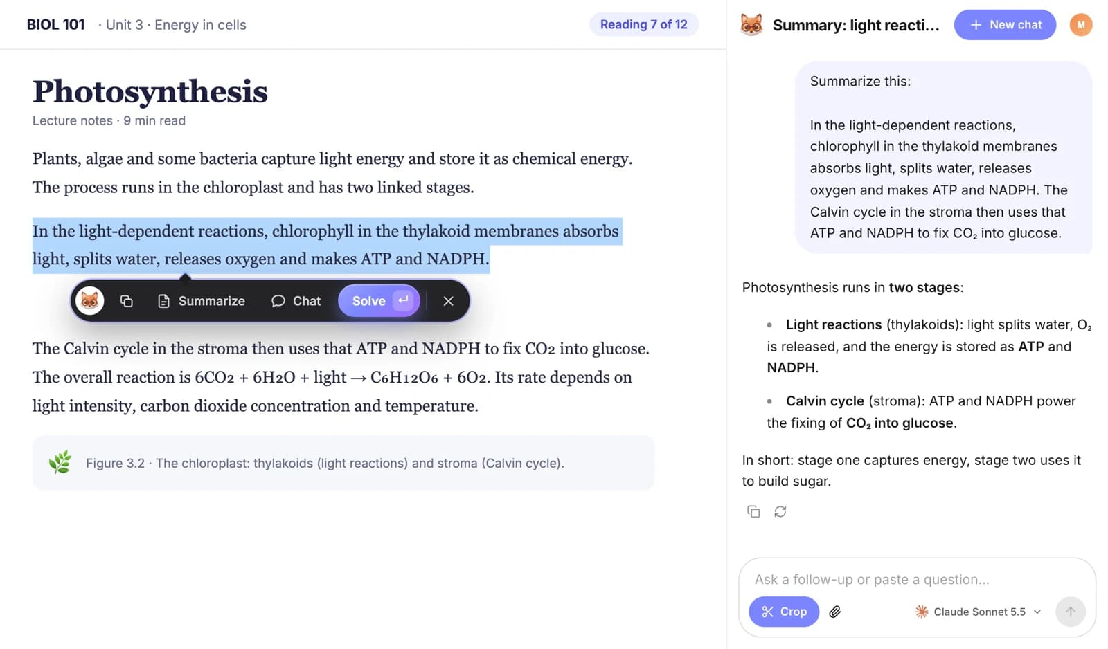 StudyFox extension solving questions in a sidebar